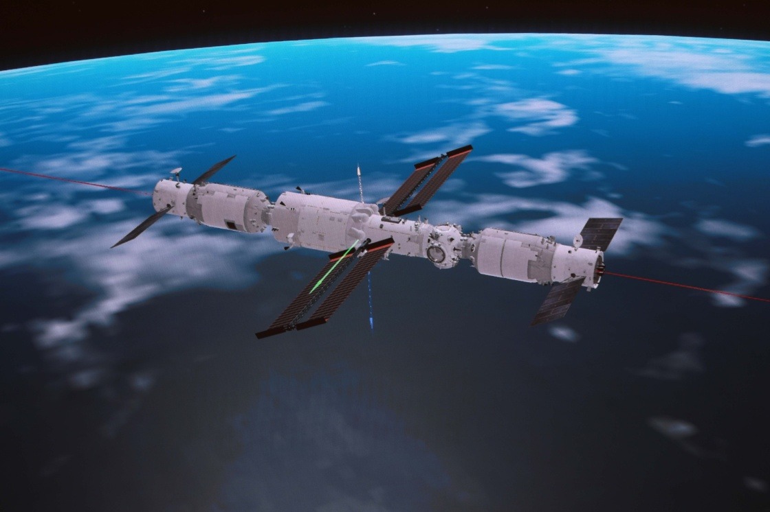 「天舟四號」貨運飛船與太空站組合體完成自主快速交會對接示意圖