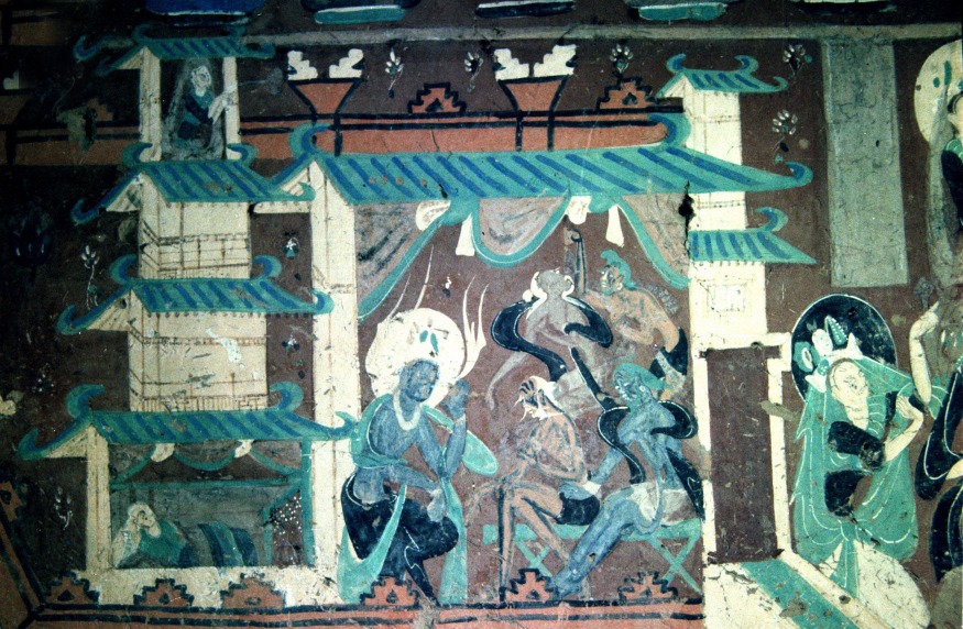 這幅位於257號洞窟內的壁畫，可以反映出北魏當時的建築特色。（圖片來源：視覺中國）
