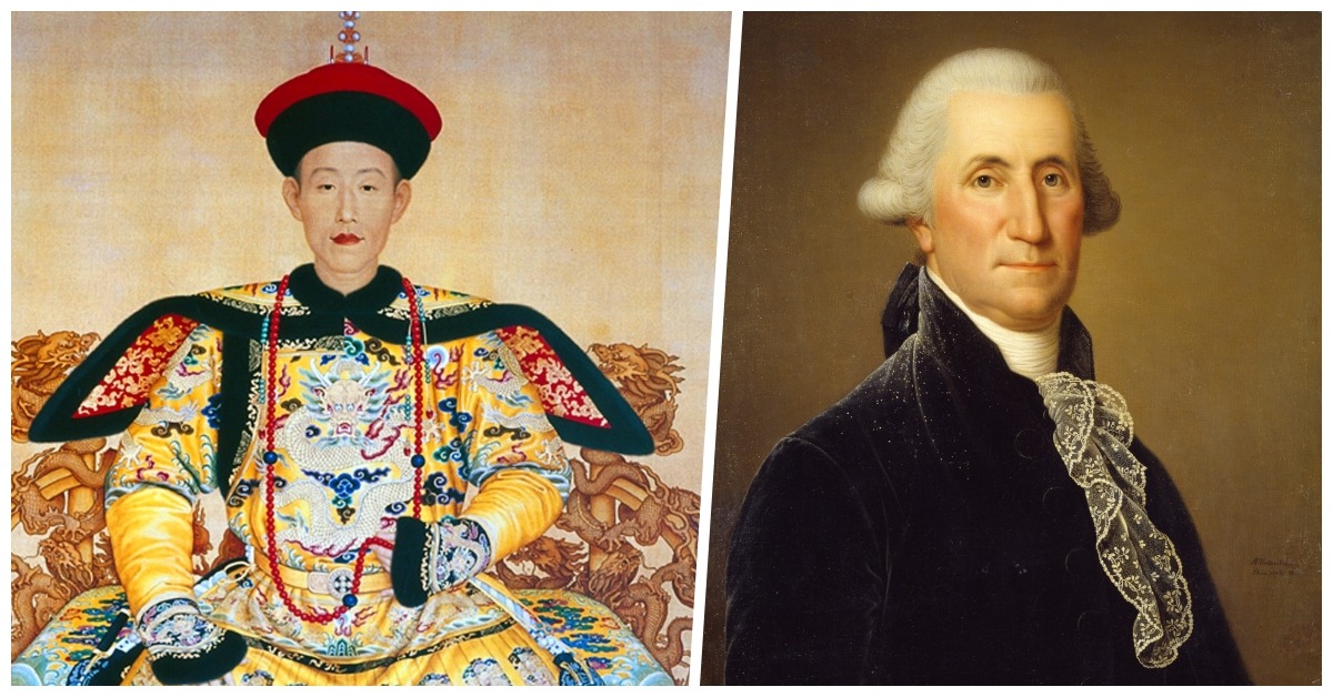 左图为中国干隆皇帝,右图为美国总统乔治·华盛顿。 左图为中国干隆皇帝,右图为美国总统乔治·华盛顿。