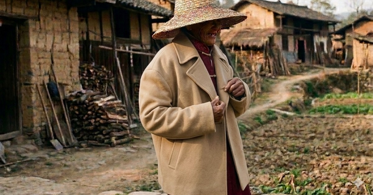 農婦即使收到不稱身的衣裳，也喜滋滋地收下