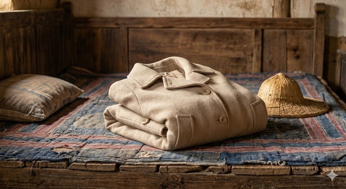 農婦把新衣裳疊好放在床上