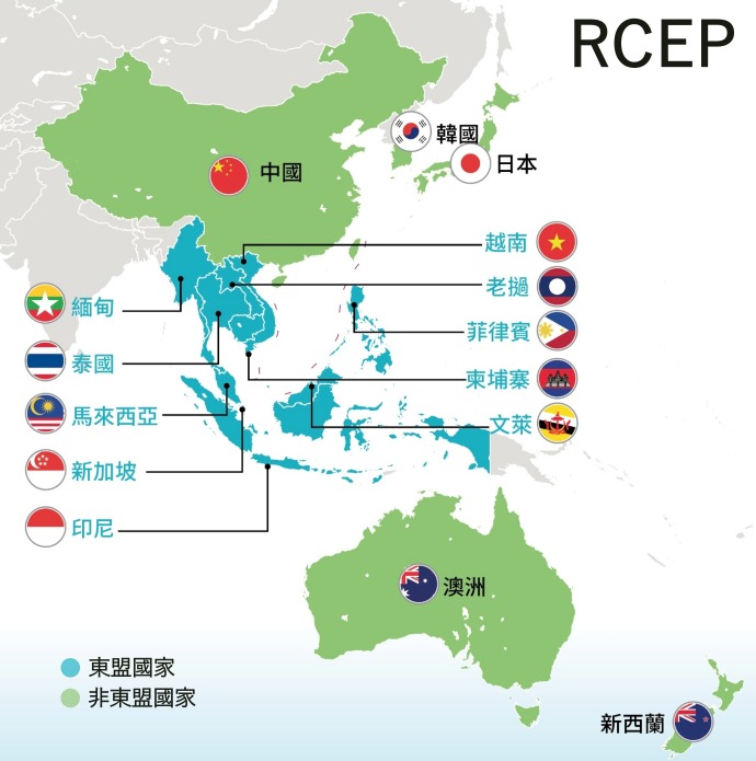 RCEP參與國家 RCEP是東盟發起,中日韓澳等國家也有參與