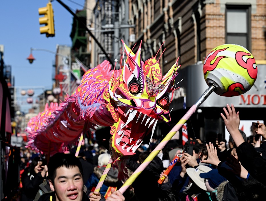 There are people celebrating the Spring Festival in New York, U.S.