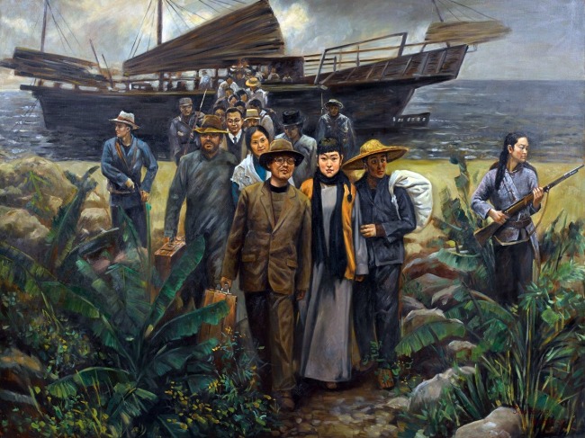 东江纵队是“秘密大营救”的主力。图为一幅描述东江纵队任务的油画。