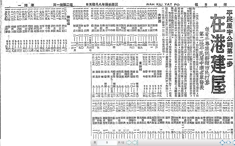 从这份1952年9月23日的《华侨日报》，可见平民屋宇有限公司早在50年代初，便在九龙多处兴建专为低薪木屋居民而设的水泥平房（又称平民屋）。（图片来源：公共图书馆旧报纸）