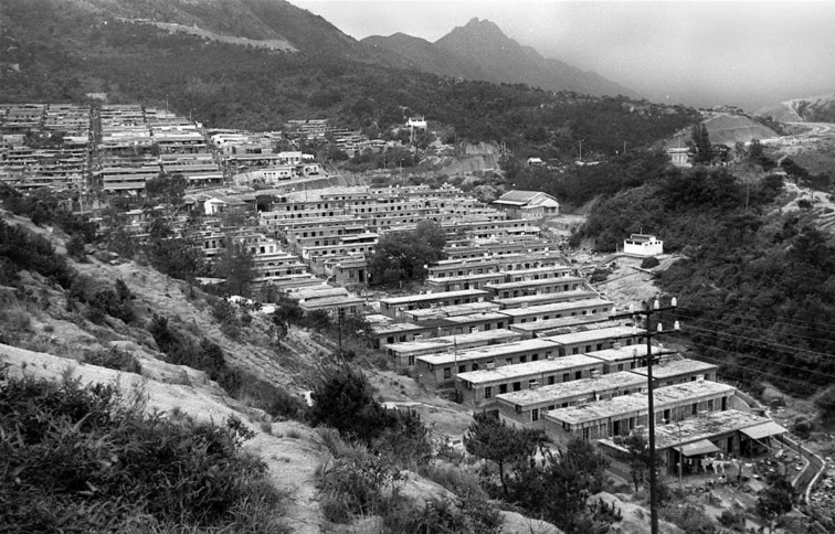 图为1960年代建于山坡上的大窝坪水泥平房，现址为毕架山花园（二期）。（图片来源：香港记忆／高添强）