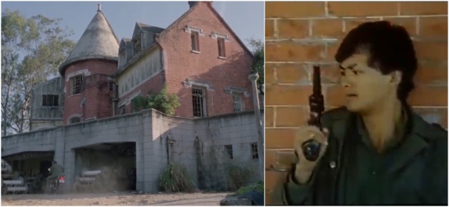 1982年上映的港產片《獵頭》，男主角周潤發在大埔余園旳走廊和樓梯等地，與對手發生激烈槍戰。（網上截圖）