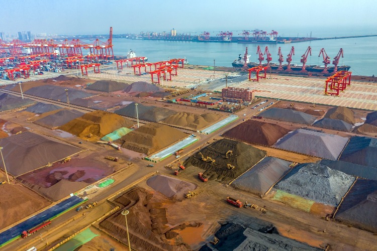 The picture shows the rare earth shipping yard at Rizhao Port in Shandong Province