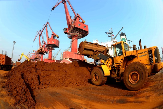 The picture shows rare earths in Lianyungang, Jiangsu Province, ready for export.