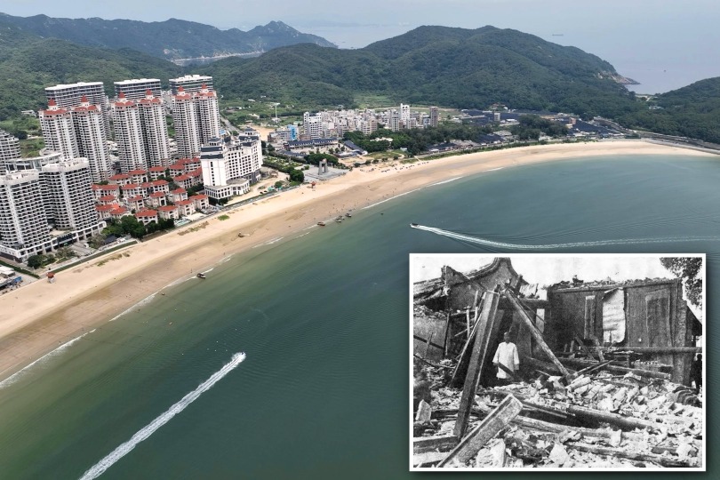 Nan'ao, with its sunshine and beaches, has become a popular tourist holiday destination in recent years. The small picture shows a large number of houses collapsing in the Chaoshan area after the 1918 earthquake.