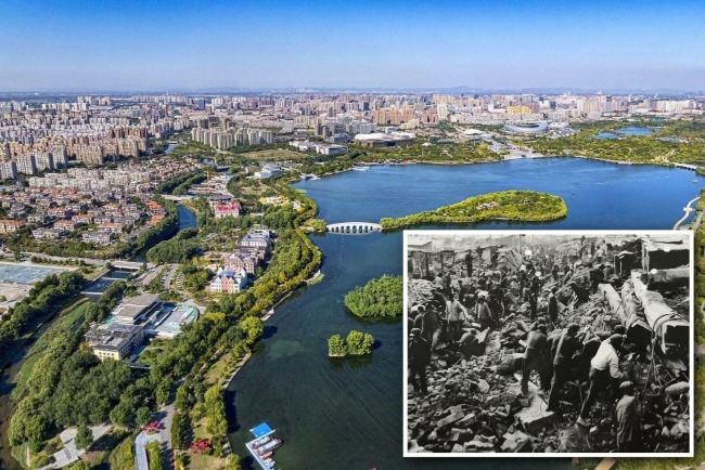 唐山現在有700多萬人口，是中國北方重要工業基地和港口。小圖為1976年唐山大地震的救災情況。