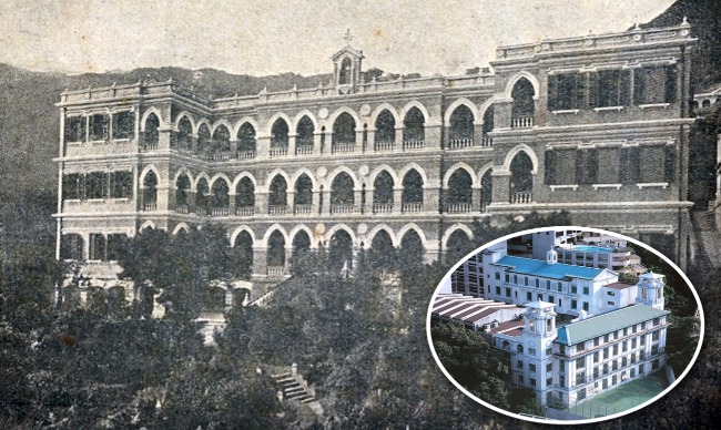 圣若瑟书院在罗便臣道校舍受地震破坏，之后便搬到坚尼地道现址（小图）。