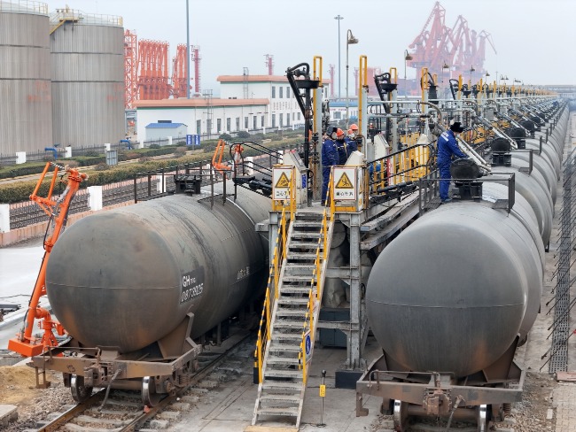 A railway oil tanker for transporting crude oil