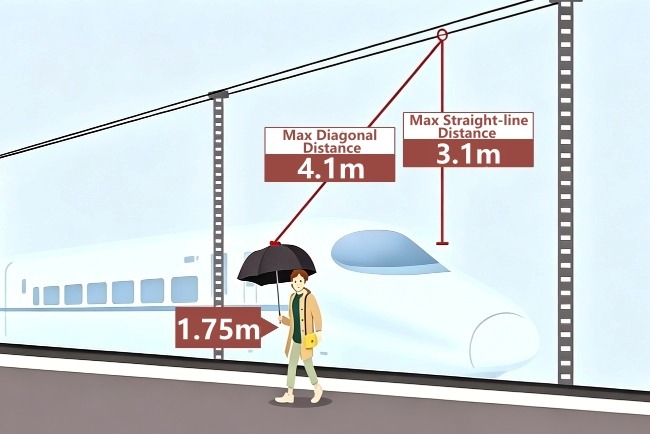 diagram of holding an umbrella on train a station platform