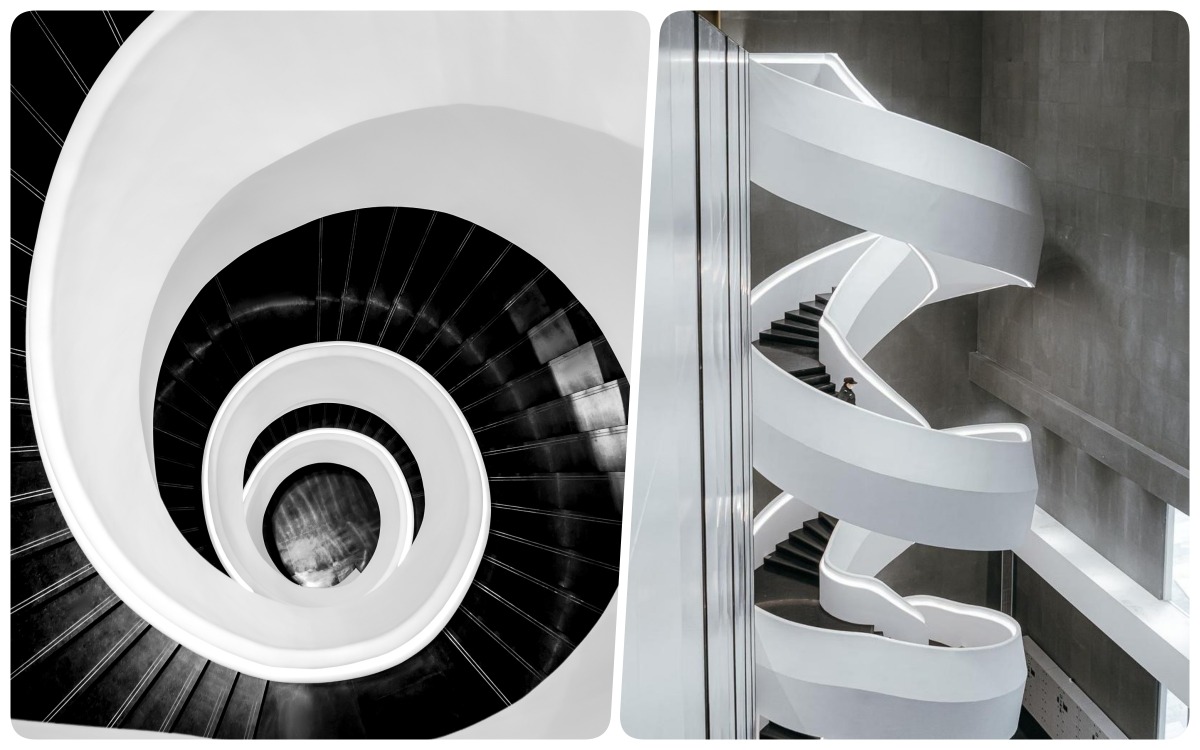 光明文化藝術中心大玩黑白設計，旋轉樓梯是一大亮點