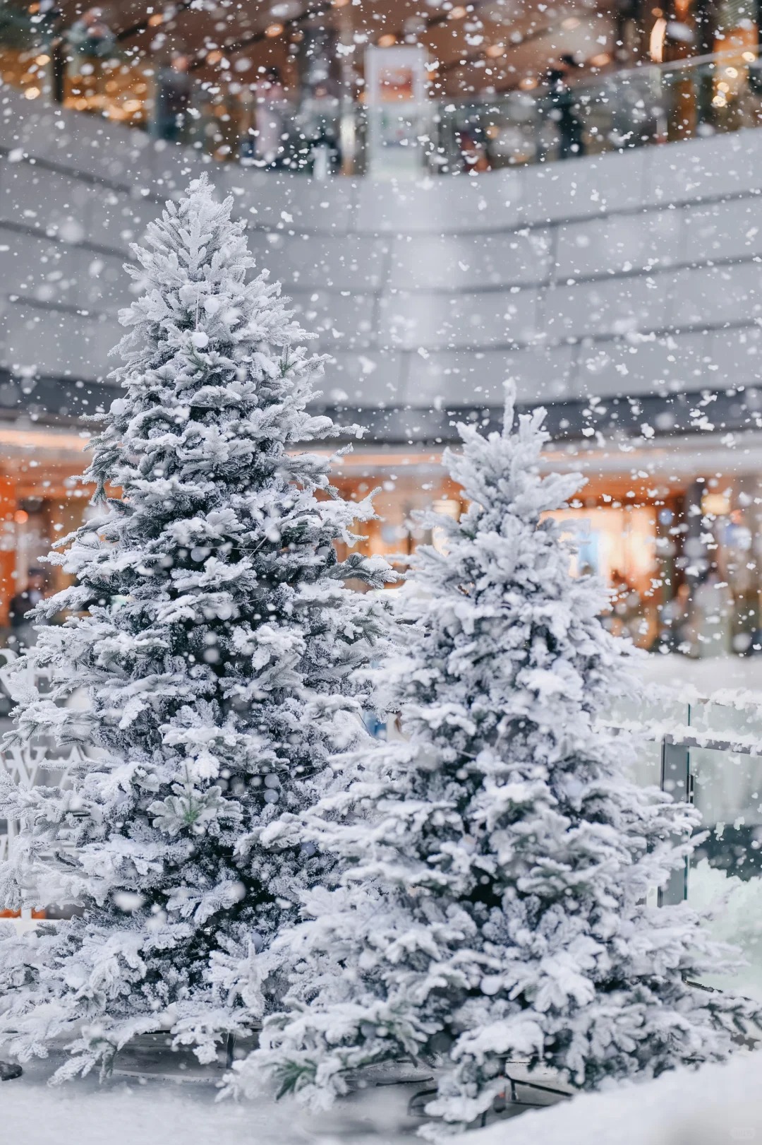 深圳萬象前海「冰雪之境」 在特定時間段内,深圳萬象前海冰雪展會噴灑人造雪,打造白雪紛飛的效果,十分浪漫。