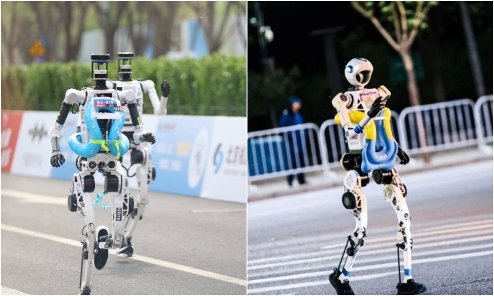 Some robots were equipped with swimming rings to provide cushioning when they fell.