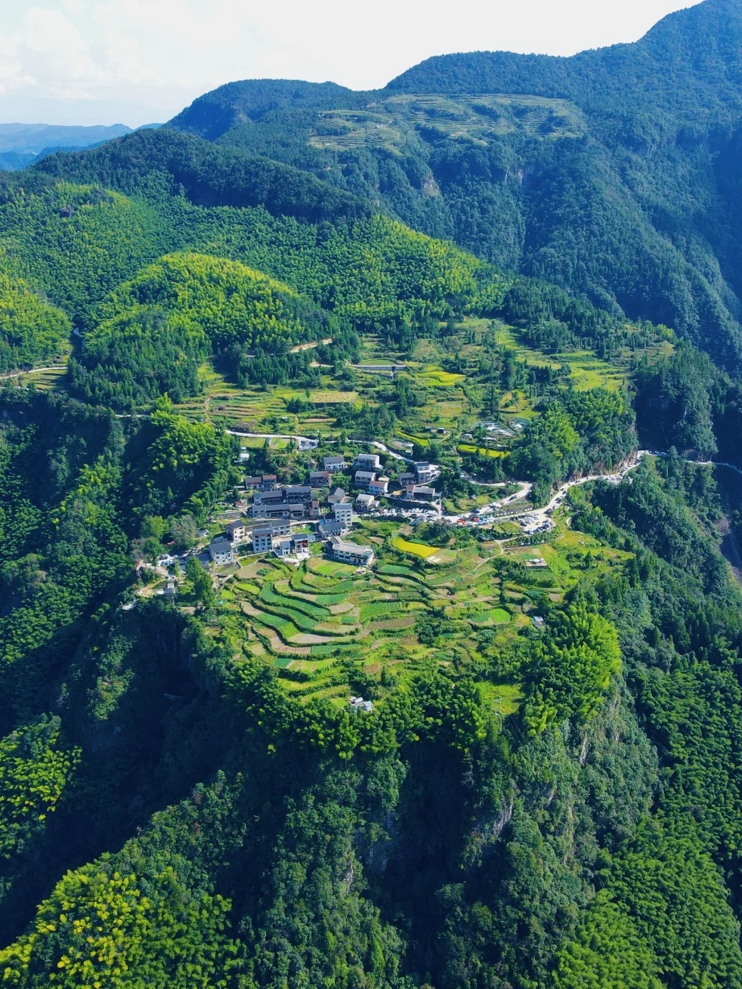 Aerial view of Yanmen Village in Pan'an, Zhejiang