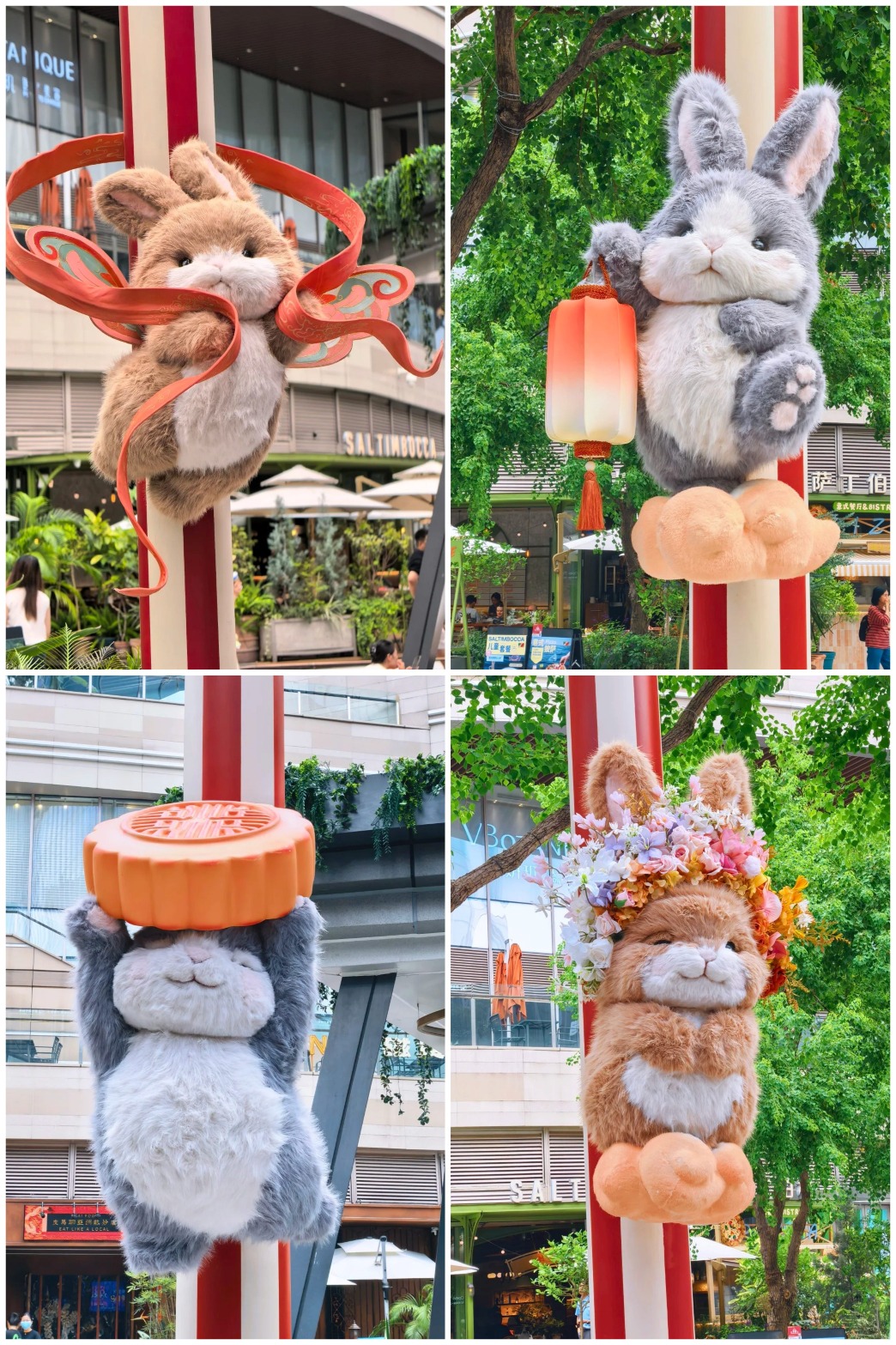 重慶光環東方玉兔 重慶光環購物公園的中秋裝置以「星河月兔」為主題,以百米星河燈飾配合7隻可愛毛茸茸的東方玉兔,將外街打造成一座夢幻月宮。