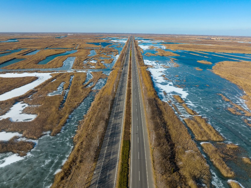 Aerial view of the Shandong Dongying Yellow River Estuary Wetland