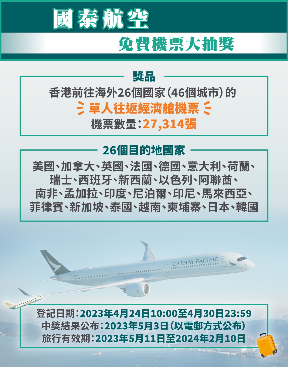 香港出发｜国泰派免费机票往返26国大湾区航空套票3次往返台北仅$1890 | 社会民生| 焦点纵览| 当代中国