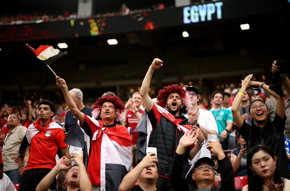 21 June 2026, Vancouver, Canada, 2026 FIFA World Cup Group G group stage, New Zealand vs Egypt. Egyptian fans cheering at the stadium.
