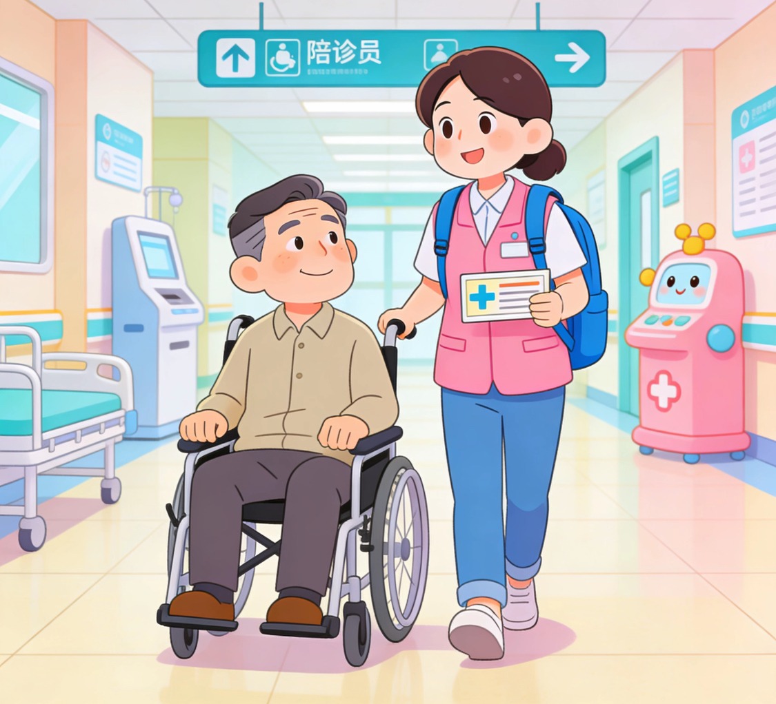 近年，在政府機構和行業協會支持下，陪診服務規範發展，逐步走向職業化。（AI製圖）