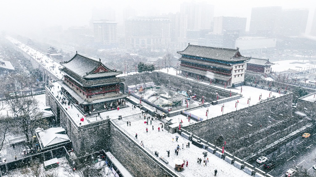 雪中西安城牆 西安城牆雪景