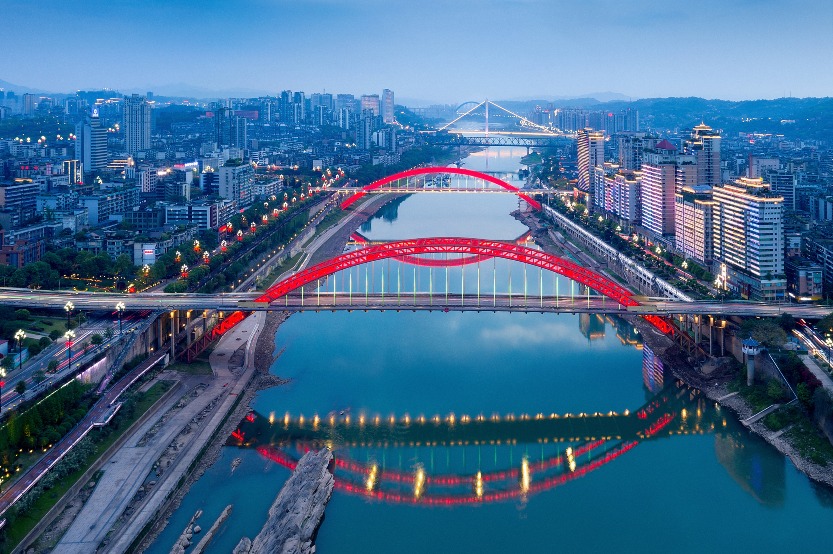 Aerial view of the river scenery in Yibin, Sichuan