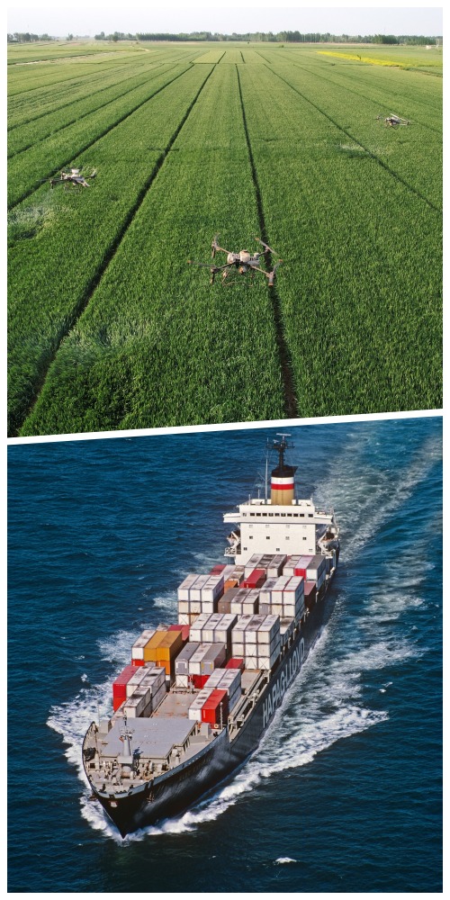 农田、货柜船