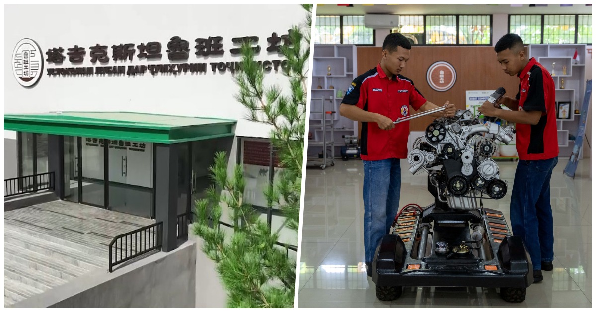 塔吉克斯坦的魯班工坊、印尼魯班工坊的學員進行汽車維修培訓