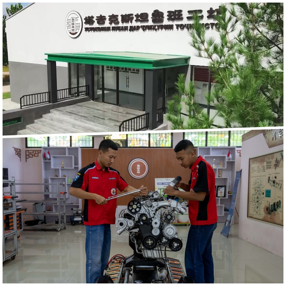 塔吉克斯坦的魯班工坊、印尼魯班工坊的學員進行汽車維修培訓