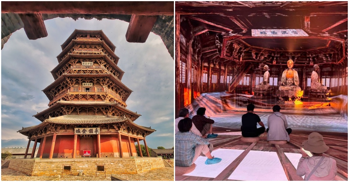 山西應縣木塔與小西天懸塑，分別在沉浸式數字空間和數字展覽中呈現，觀眾置身其中，感受山西古建的數字化保護成果。