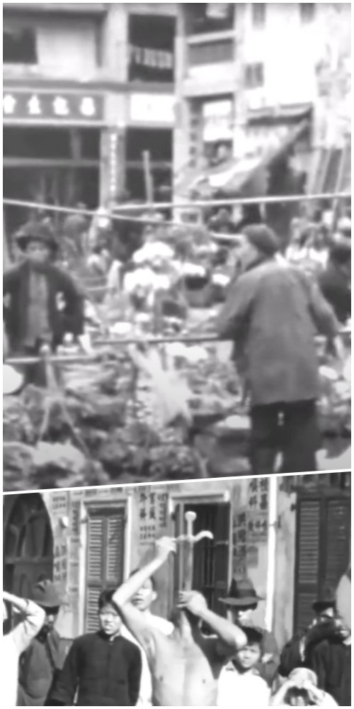 荷李活道大笪地的小販擺賣和賣藝表演