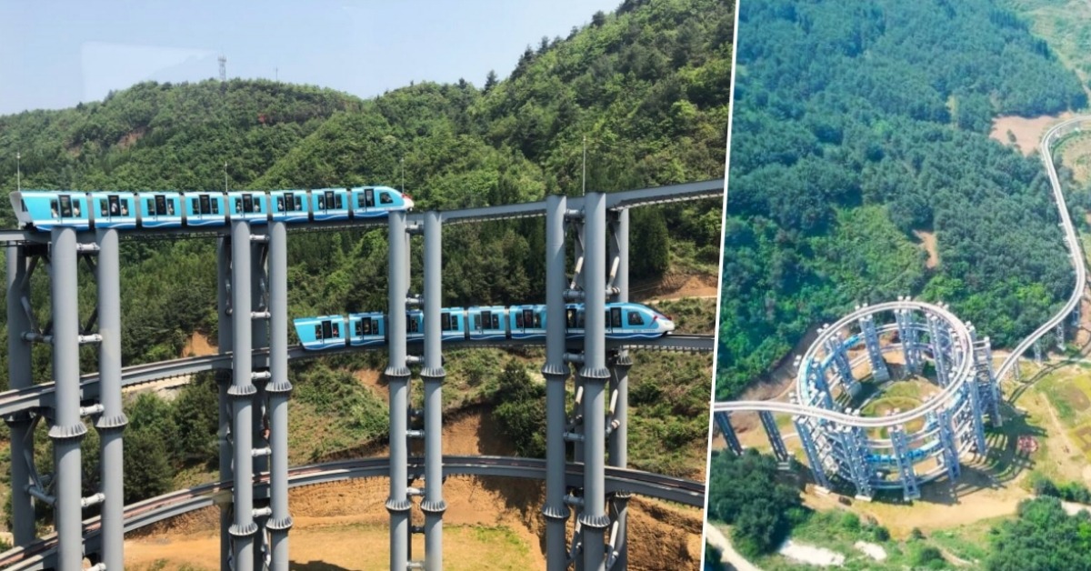 貴州野玉海單軌高架觀光小火車-最高的螺旋盤升跨坐式單軌橋