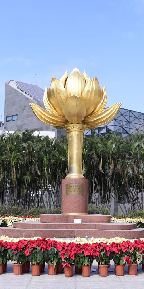 澳門回歸，國務院贈送了一座金蓮花雕塑，置放於澳門綜藝館前成為金蓮花廣場，是澳門回歸後的地標。