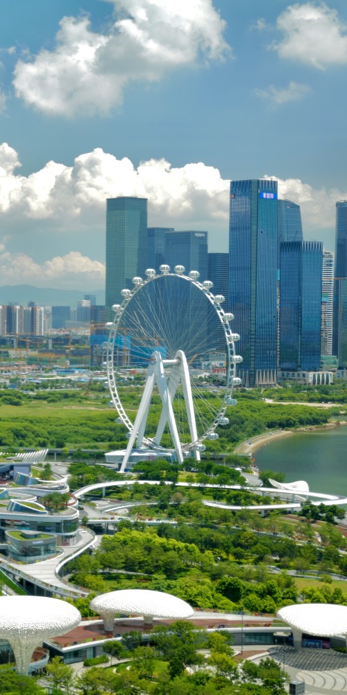 深圳湾区之光摩天轮，位于宝安区欢乐港湾，已成为深圳新地标。