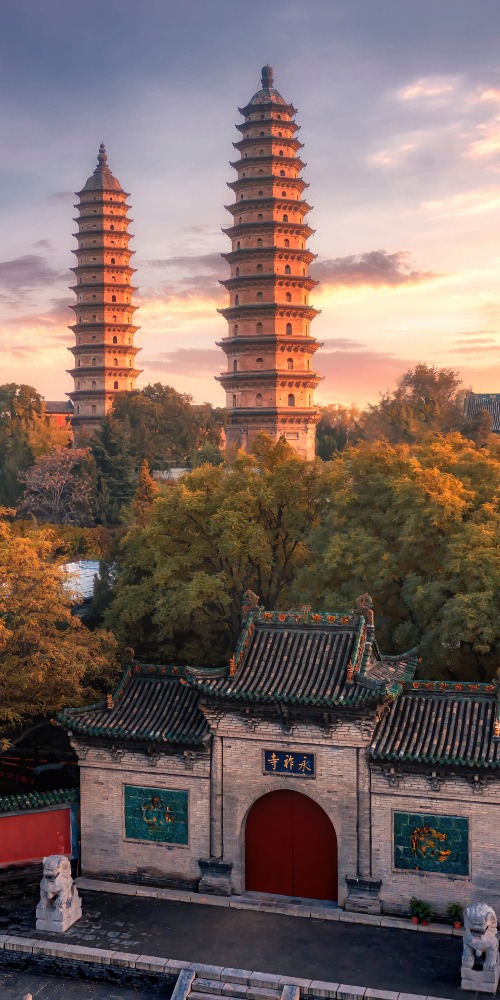 Ancient Chinese twin pagoda architecture