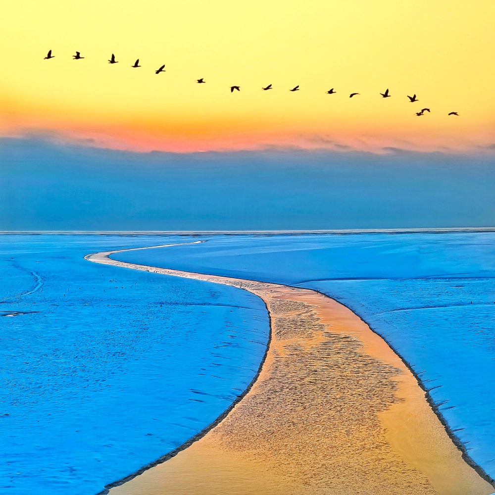 山東東營黃河口濕地鳥浪奇觀